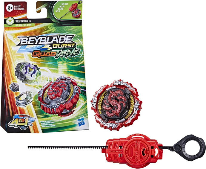 BEYBLADE Burst QuadDrive Wrath Cobra C7 Spinning Top Starter Pack - Defense/Attack Type Battling Game with Launcher, Toy for Kids