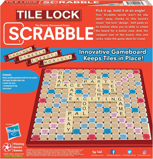 Tile Lock Scrabble by Winning Moves Games USA, Innovative Gameboard "Locks" Tiles In Place, for 2 to 4 Players, Ages 8 and Up