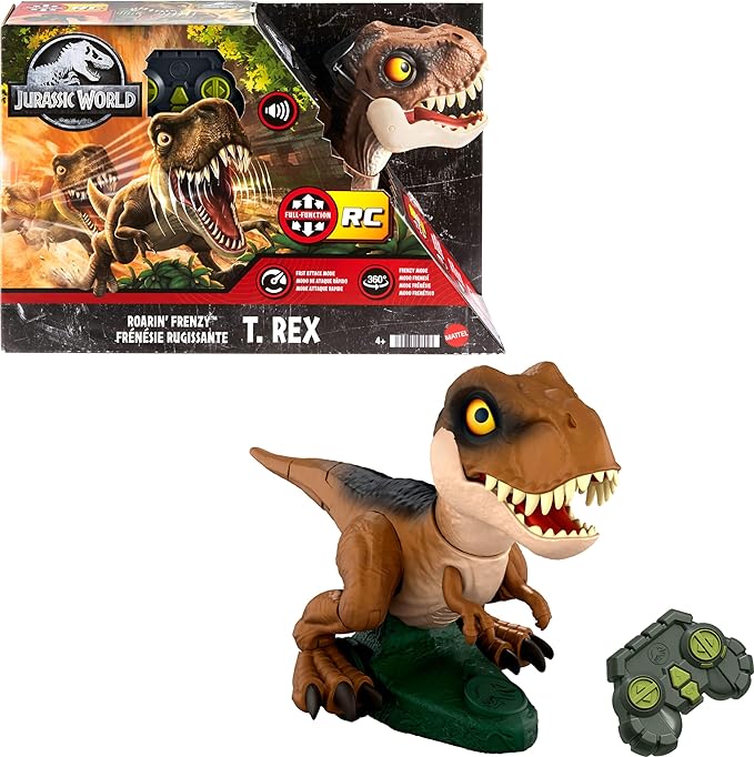 Load image into Gallery viewer, Jurassic World Roarin’ Frenzy T Rex RC Toy, Motorized Remote Control Tyrannosaurus Rex Dinosaur
