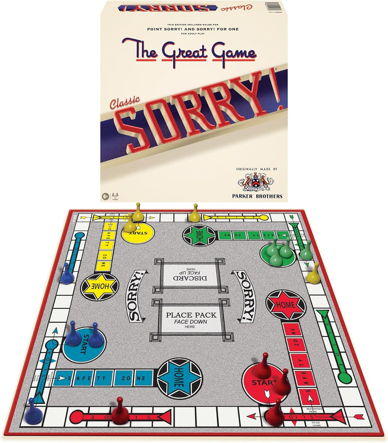 Load image into Gallery viewer, Classic Sorry With Retro Artwork and Components by Winning Moves Games USA, a Family Favorite for almost 100 Years, for 1-4 Players, Ages 6+
