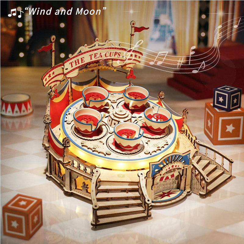 Load image into Gallery viewer, ROKR 3D Puzzles for Adults Model Kit, DIY Wooden Music Box Building Kit with LED Lights for Teens Adults Birthday Gift (Tilt-A-Whirl 280pcs)

