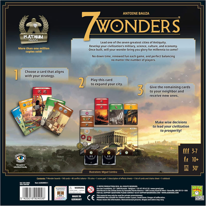 Load image into Gallery viewer, 7 Wonders Board Game BASE GAME (New Edition) for Family | Civilization and Strategy Board Game for Adult Game Night | 3-7 Players | Ages 10+ | Made by Repos Production
