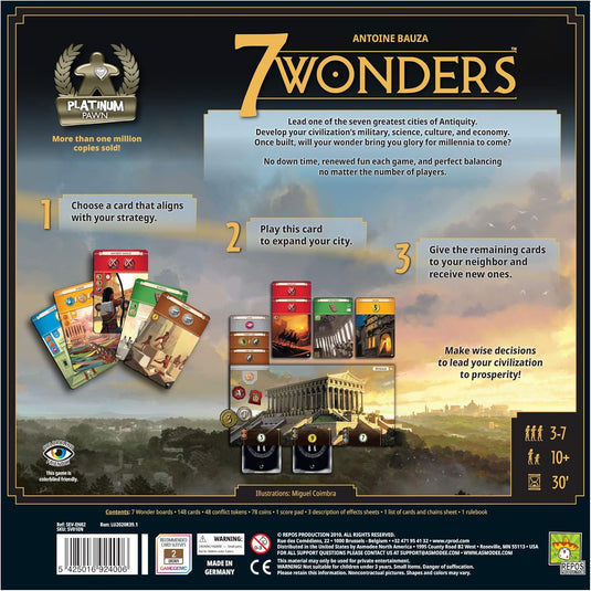 7 Wonders Board Game BASE GAME (New Edition) for Family | Civilization and Strategy Board Game for Adult Game Night | 3-7 Players | Ages 10+ | Made by Repos Production