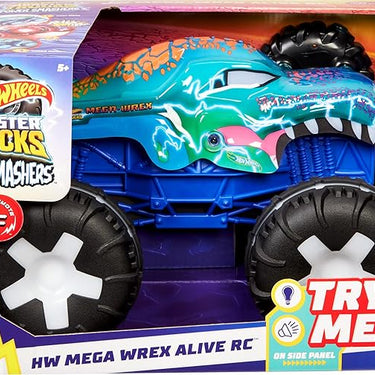 Hot Wheels Monster Trucks 1:15 Scale MEGA-Wrex Alive Remote-Control Vehicle, Battery-Powered RC With Interactive Lights & Sounds