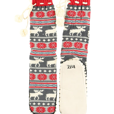 Lazy One Knitted Slipper Socks (Moose Fair Isle) Size L/XL