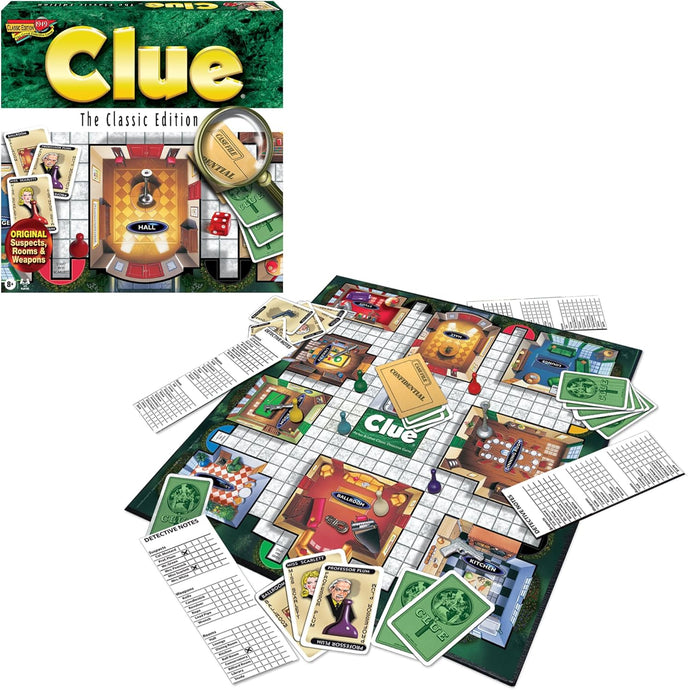 Winning Moves Games Clue Classic with 1949 Card Artwork & Suspects USA, Original Whodunnit Murder Mystery Game with Metal Weapons for 3to 6 Players, Ages 8 and up