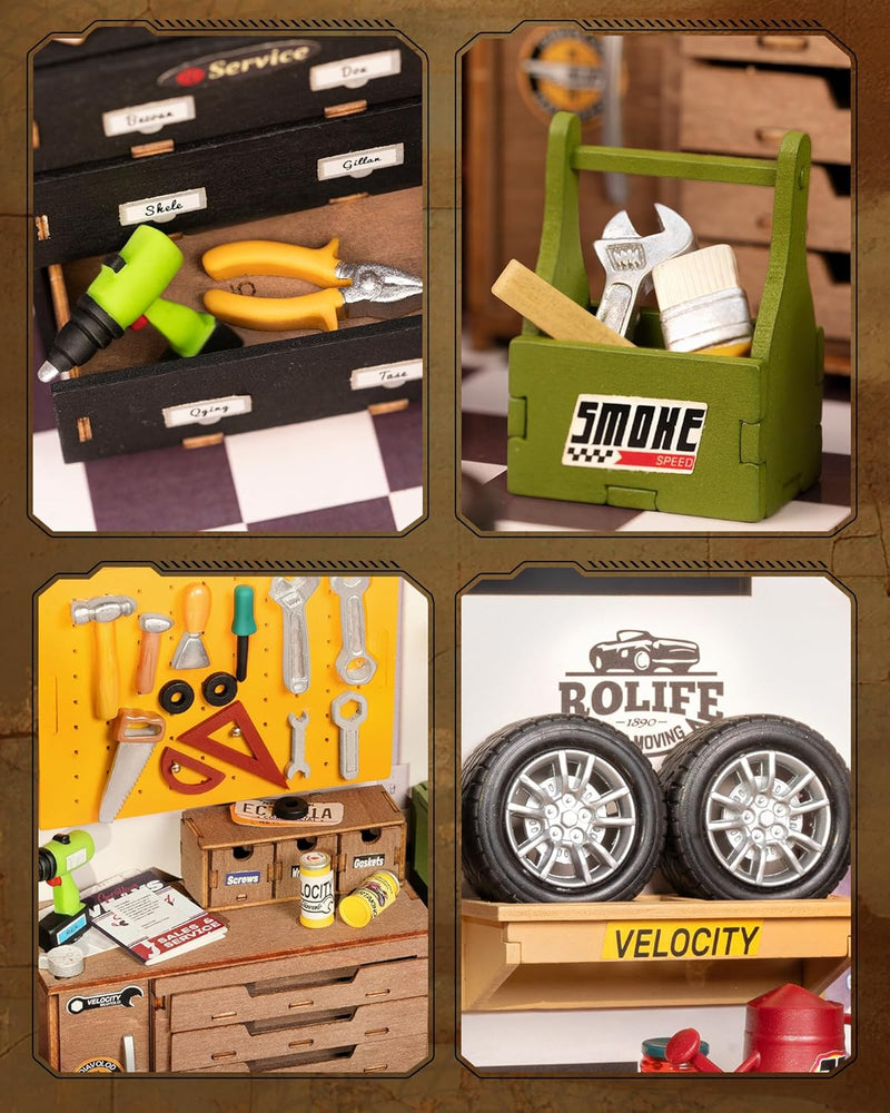 Load image into Gallery viewer, Rolife DIY Miniature House Kit Garage Workshop, Build 1/20 Mini House Building Kit with LED Craft Kits for Aduls Gifts for Him Her Kids

