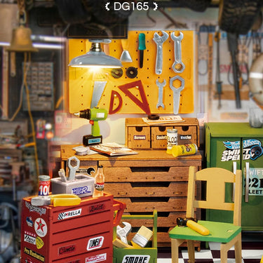 Rolife DIY Miniature House Kit Garage Workshop, Build 1/20 Mini House Building Kit with LED Craft Kits for Aduls Gifts for Him Her Kids