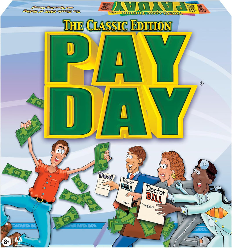 Load image into Gallery viewer, The Game of Pay Day With Popular 1970&#39;s Artwork by Winning Moves Games USA, where Players Make and Spend Money for Fun, for 2-4 Players, Ages 8+
