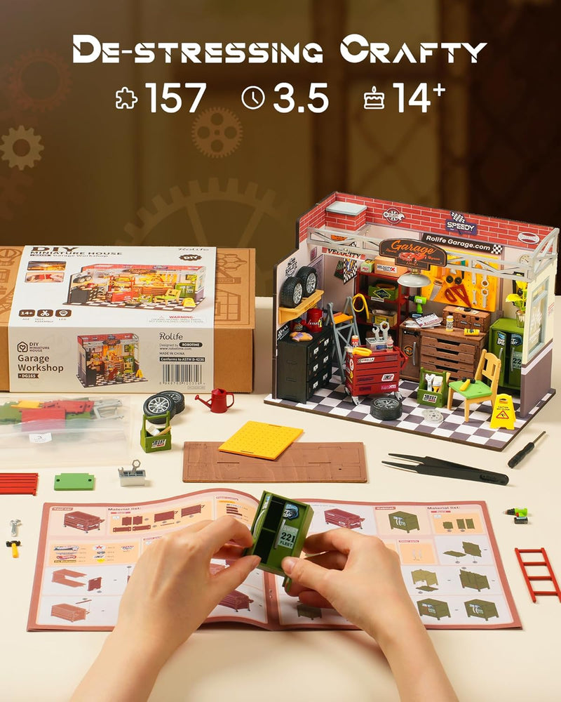 Load image into Gallery viewer, Rolife DIY Miniature House Kit Garage Workshop, Build 1/20 Mini House Building Kit with LED Craft Kits for Aduls Gifts for Him Her Kids
