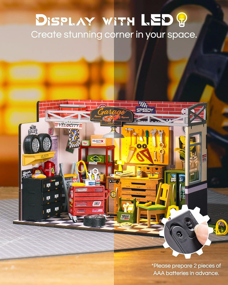 Load image into Gallery viewer, Rolife DIY Miniature House Kit Garage Workshop, Build 1/20 Mini House Building Kit with LED Craft Kits for Aduls Gifts for Him Her Kids
