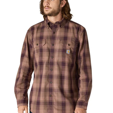 Carhartt Men's Loose Fit Midweight Chambray Long-Sleeve Plaid Shirt (Sepia) Size 3XL