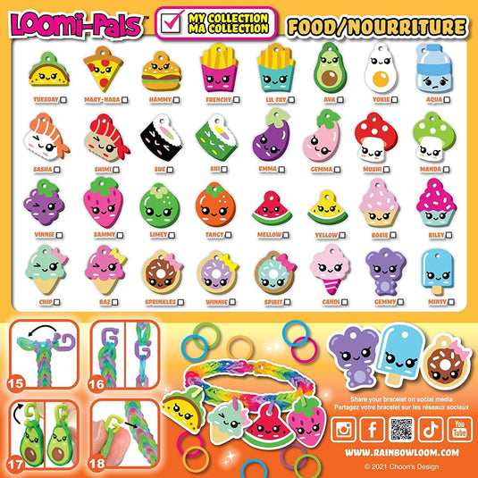 Rainbow Loom® Loomi-Pals Food Collectible, Features 30 Mystery Cute Food Themed Charms and 600 Colorful Rubber Bands All in a RESEALABLE Bag, Great Gifts for Boys and Girls 7+