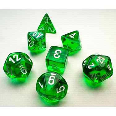 Chessex Manufacturing Mini Translucent Green & White Dice Set - Set of 7