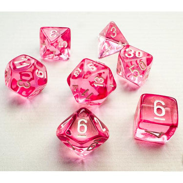 Chessex Manufacturing Translucent Pink & White Mini-Polyhedral Dice Set - Set of 7