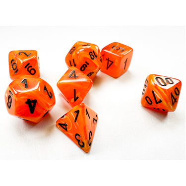 Chessex Manufacturing Vortex Orange & Black Mini-Polyhedral Dice Set - Set of 7