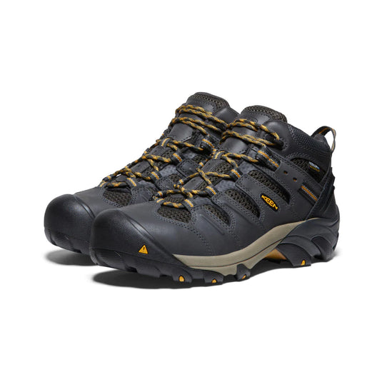 Keen Men's Lansing Mid Waterproof (Steel Toe) 12D Raven/Tawny Olive