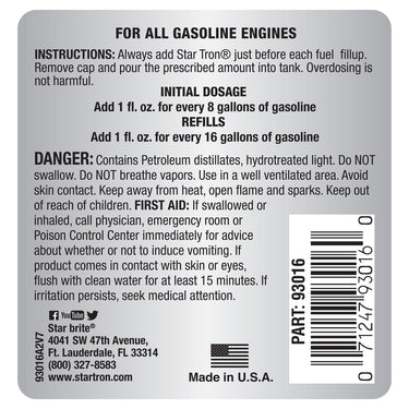 Star Brite Star Tron Gasoline Fuel Treatment 16 oz