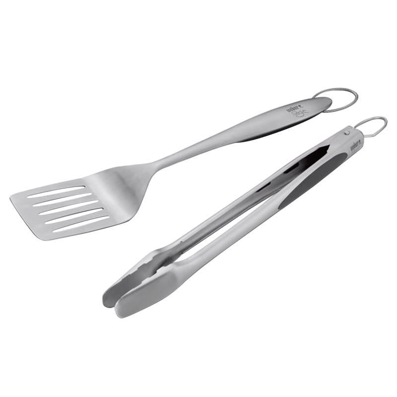 Load image into Gallery viewer, Weber Deluxe Stainless Steel Black/Silver Grill Tool Set 2 pc
