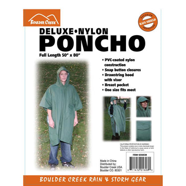 Boulder Creek Green PVC-Coated Nylon Rain Poncho One Size Fits All 20 mil