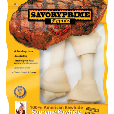 Savory Prime American Supreme Medium Adult Knotted Bone Beef Rawhide 6-7 in. L 2 pk
