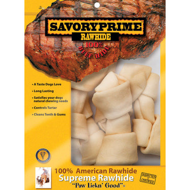 Savory Prime American Supreme Medium Adult Knotted Bone Beef Rawhide 6-7 in. L 6 pk