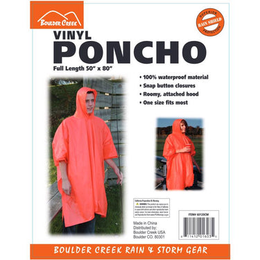 Boulder Creek Orange Vinyl Rain Poncho 10 mil