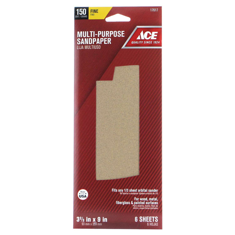 Load image into Gallery viewer, Ace 9 in. L X 3-2/3 in. W 150 Grit Aluminum Oxide Sandpaper 6 pk
