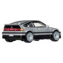 Rear three-quarter view of the silver Hot Wheels '88 Honda CRX die-cast car