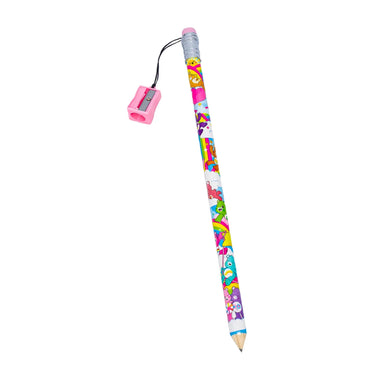 Care Bears jumbo pencil with rainbow print and a pink sharpener attached