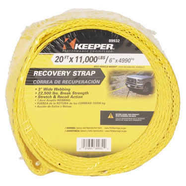 Keeper 3 in. W X 20 ft. L Yellow Vehicle Recovery Strap 11000 lb 1 pk