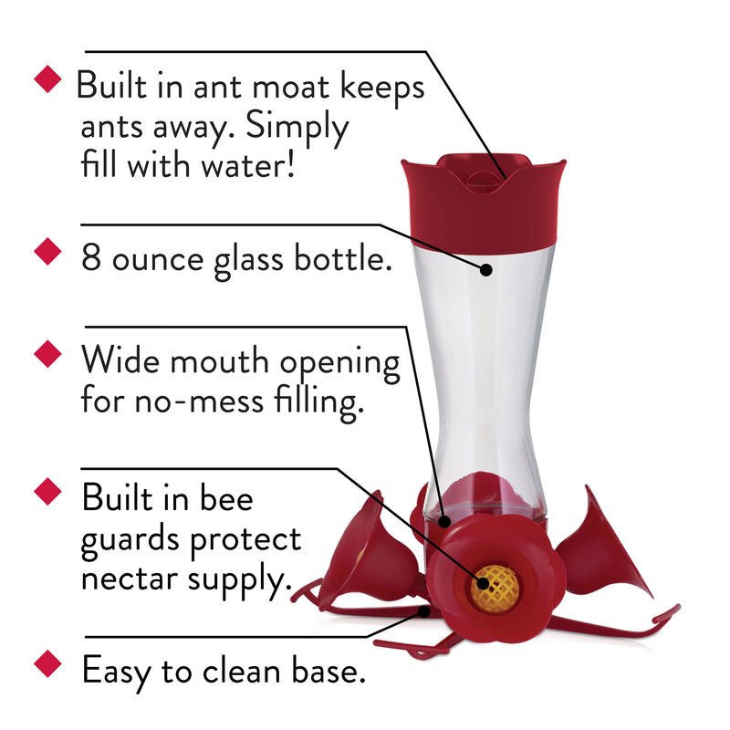 Load image into Gallery viewer, Perky-Pet Hummingbird 8 oz Glass/Plastic Pinch-Waist Nectar Feeder 4 ports
