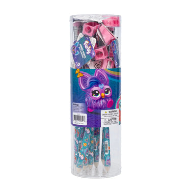 Back of the Furby jumbo pencil tub display