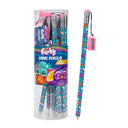 Clear tub display of Furby jumbo pencils with one pencil shown beside it
