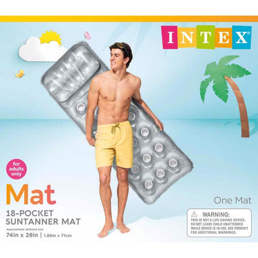 Intex Silver Vinyl Inflatable 18-Pocket Suntanner Pool Floating Lounger