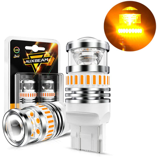 AUXBEAM T20 7443 7440 LED TURN SIGNAL LIGHT REAR/FRONT, SIDE MAKER LIGHT BULBS 11W 4000LM 3500K AMBER B1 SERIES | 2 BULBS