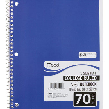 Mead 8 in. W X 10-1/2 in. L College Ruled Spiral Assorted Notebook