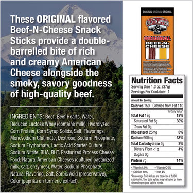 Old Trapper Original Beef Stick and Cheese 1.3 oz Shrink Wrapped