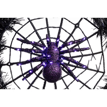 Celebrations Orange/Purple 65 ct 24 in. LED Prelit Black Spider Wreath