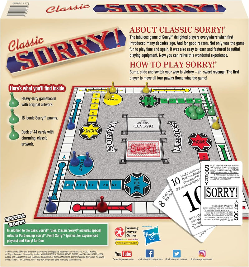 Load image into Gallery viewer, Classic Sorry With Retro Artwork and Components by Winning Moves Games USA, a Family Favorite for almost 100 Years, for 1-4 Players, Ages 6+
