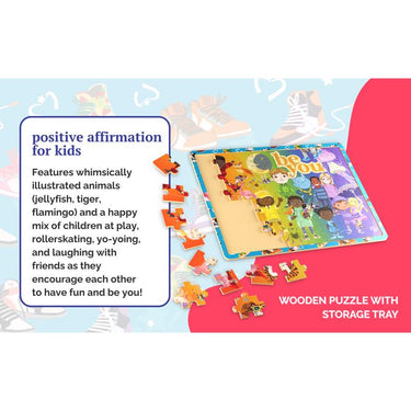 Upbounders Rainbow Kicks Wooden Puzzle with Storage Tray 48 pc