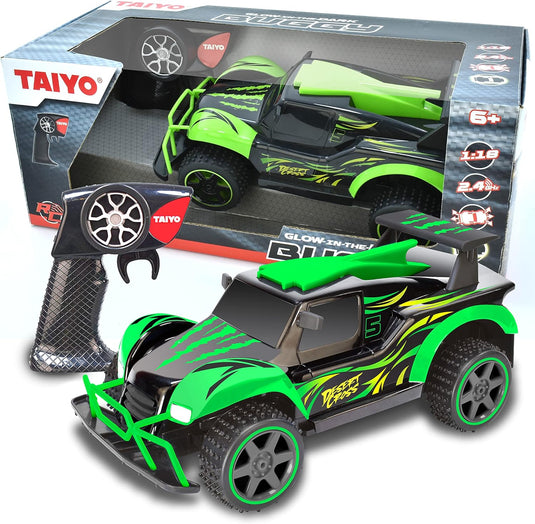 RC Desert Cross - Glow in The Dark Car, 1:18 Scale, High Speed Remote Control Vehicle for Kids and Adults, 2.4GHz Off Road Monster Truck Toy, All Terrain Electric Vehicle Gift, Green Glow
