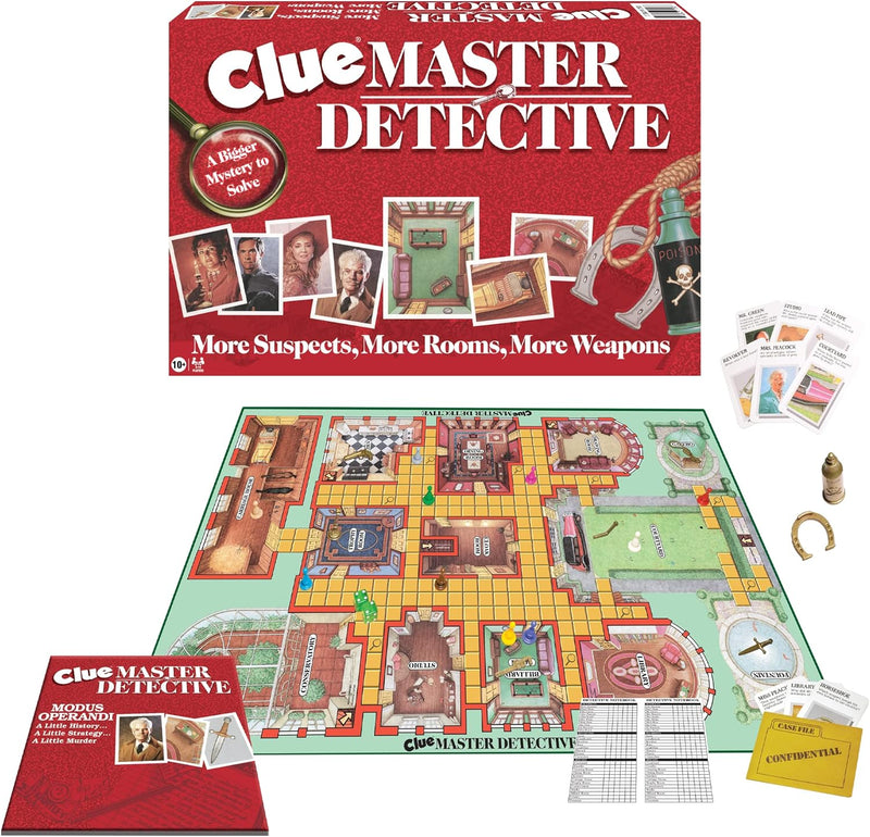 Load image into Gallery viewer, Clue Master Detective With Oversized Brass Tone Metal Weapons by Winning Moves Games USA, Largest Game of Clue Ever, for up to 10 Players, Ages 10 and Up

