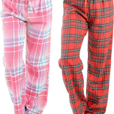 Carnival Intimates Women's 2 Pack Flannel Lounge Pajama Sleep Pants, Pink/Red Plaid