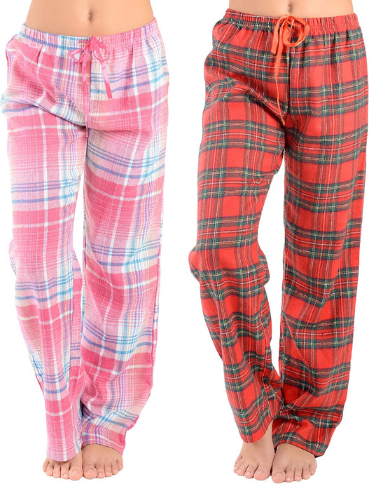 Carnival Intimates Women's 2 Pack Flannel Lounge Pajama Sleep Pants, Pink/Red Plaid