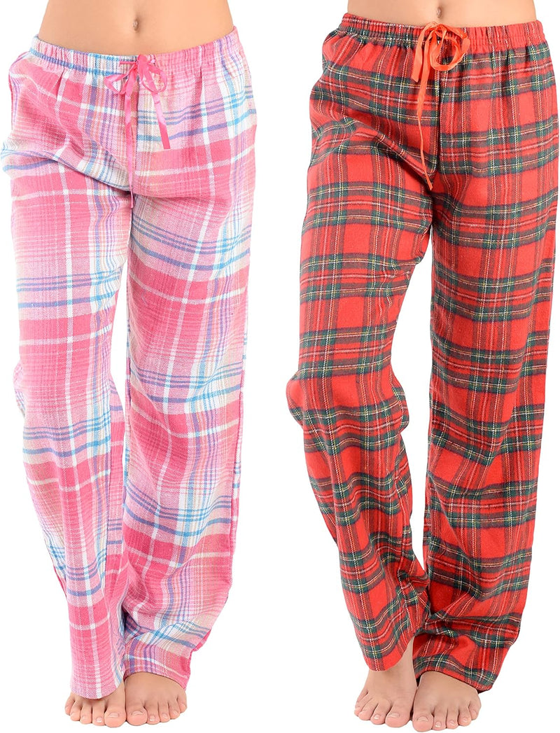 Load image into Gallery viewer, Carnival Intimates Women&#39;s 2 Pack Flannel Lounge Pajama Sleep Pants, Pink/Red Plaid
