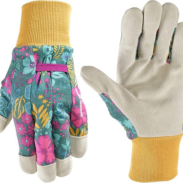 Wells Lamont Women's Leather Palm Work and Gardening Gloves (Botanical) Size S