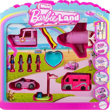 Barbie Mini Barbieland 4-Pack Doll & Vehicle Set, 4 1.5-Inch Dolls & 4 Iconic Toy Vehicles