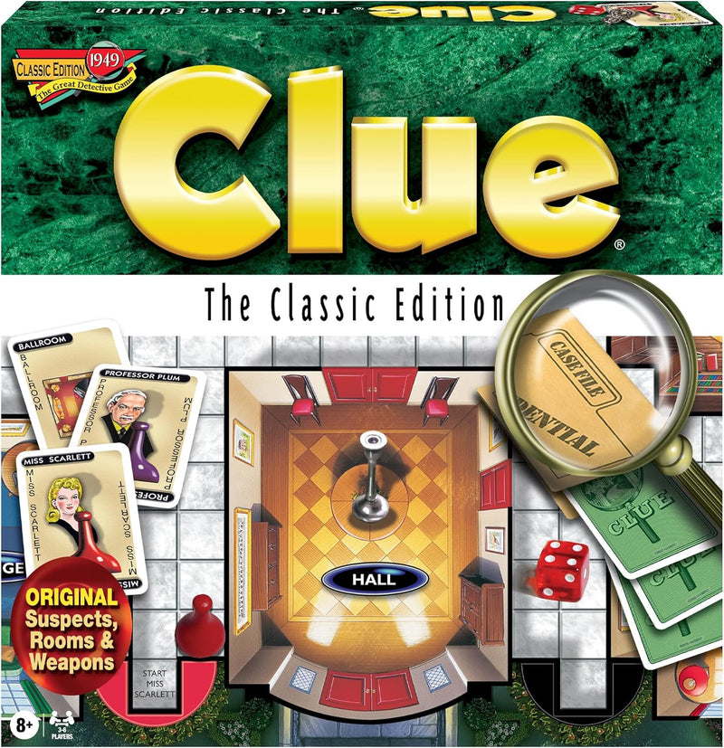 Load image into Gallery viewer, Winning Moves Games Clue Classic with 1949 Card Artwork &amp; Suspects USA, Original Whodunnit Murder Mystery Game with Metal Weapons for 3to 6 Players, Ages 8 and up
