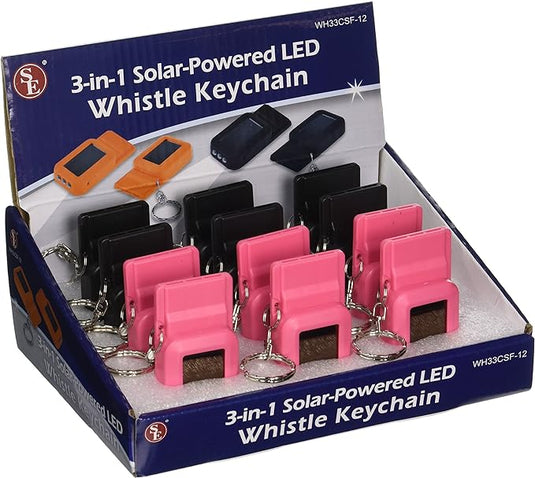 SE 3-in-1 Solar-Powered LED Whistles with Keychains